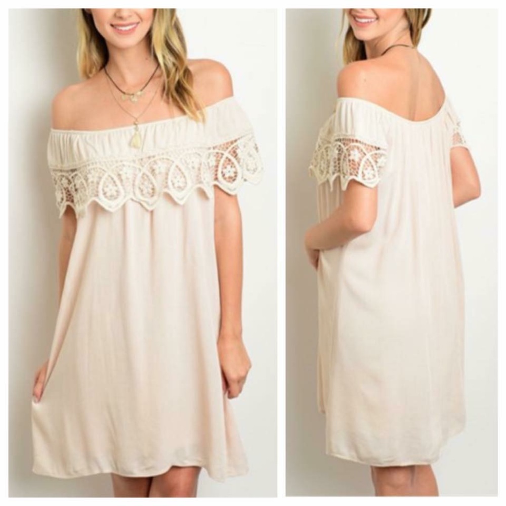 🆕🐚 SM(2/4) fully lined,off shoulder dress-crochet detail